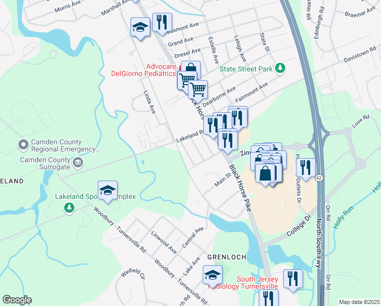 map of restaurants, bars, coffee shops, grocery stores, and more near 1011 Elmwood Avenue in Camden County