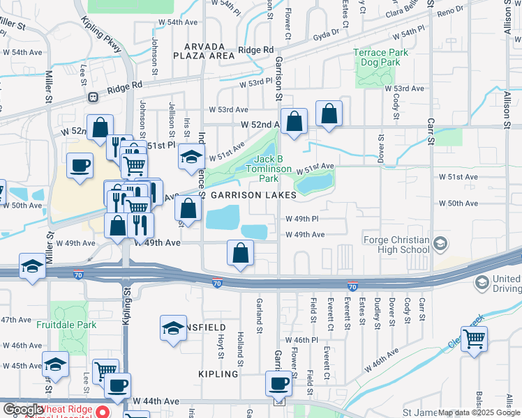map of restaurants, bars, coffee shops, grocery stores, and more near in Wheat Ridge