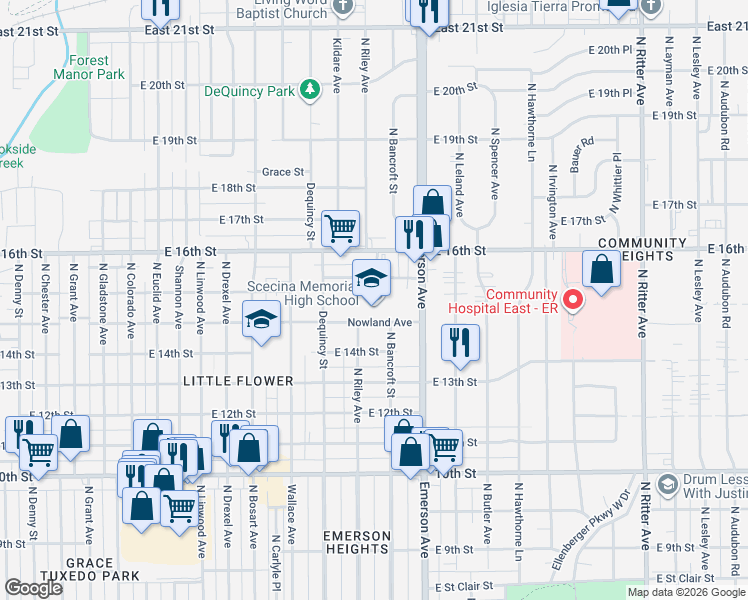 map of restaurants, bars, coffee shops, grocery stores, and more near 5021 Elliott Avenue in Indianapolis