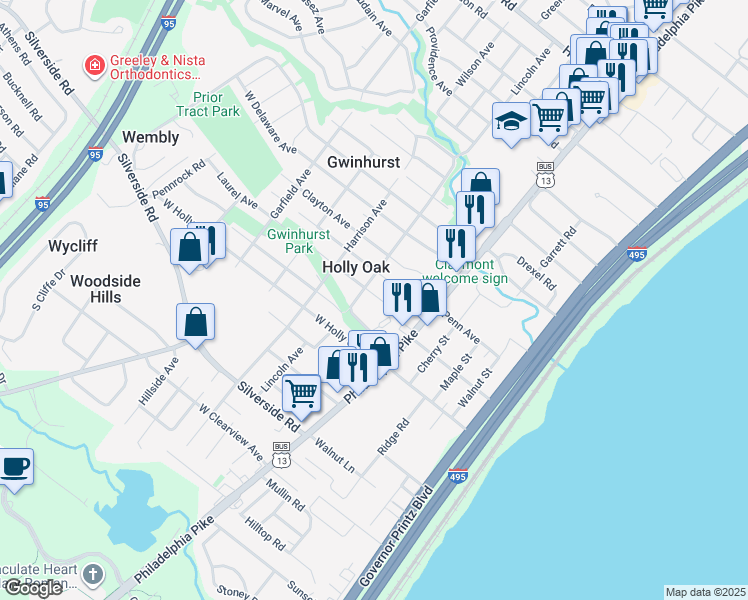 map of restaurants, bars, coffee shops, grocery stores, and more near 9 Laurel Avenue in Wilmington
