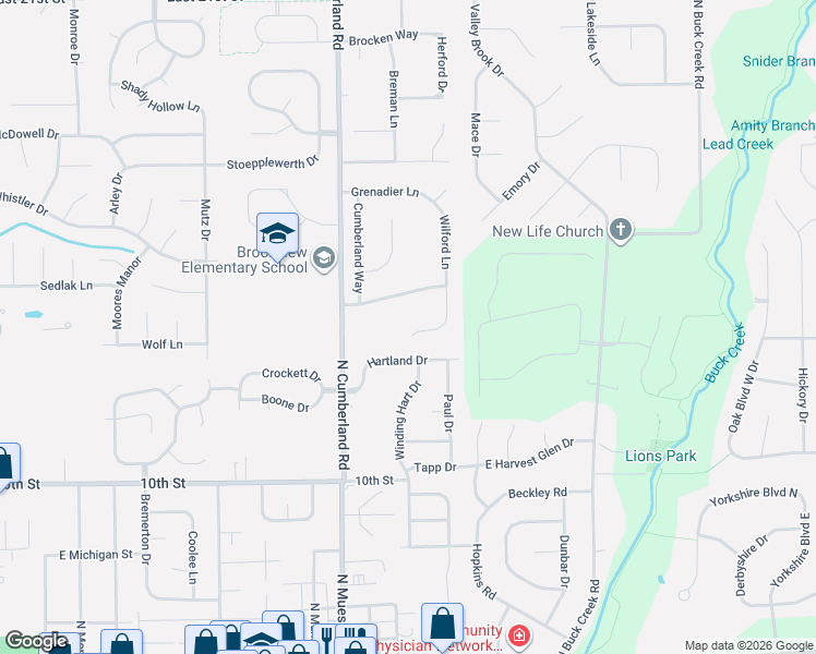 map of restaurants, bars, coffee shops, grocery stores, and more near 1310 Wilford Lane in Indianapolis
