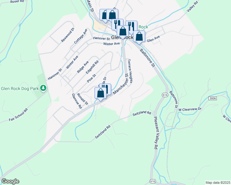 map of restaurants, bars, coffee shops, grocery stores, and more near Manchester Street in Glen Rock
