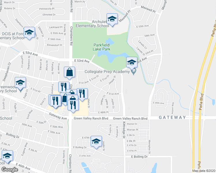 map of restaurants, bars, coffee shops, grocery stores, and more near 5154 Jasper Court in Denver