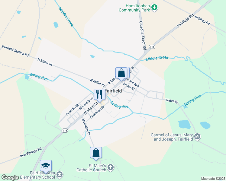 map of restaurants, bars, coffee shops, grocery stores, and more near in Fairfield