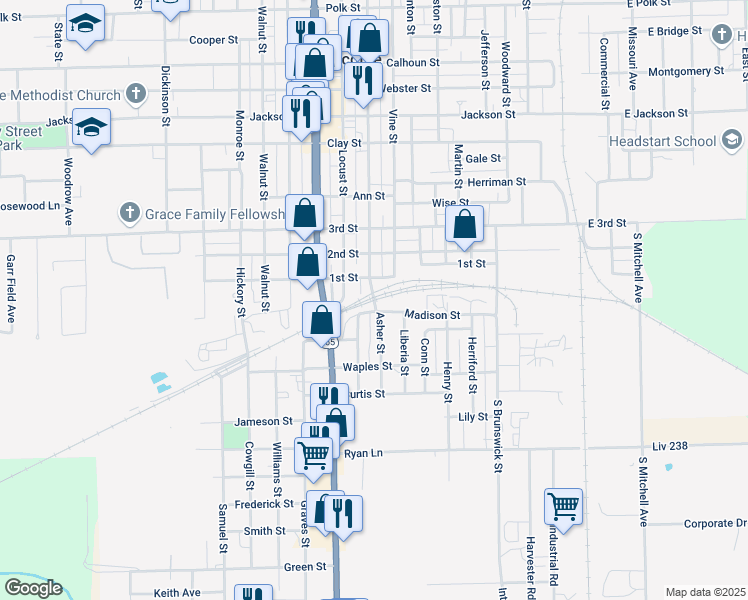 map of restaurants, bars, coffee shops, grocery stores, and more near 29 Asher Street in Chillicothe
