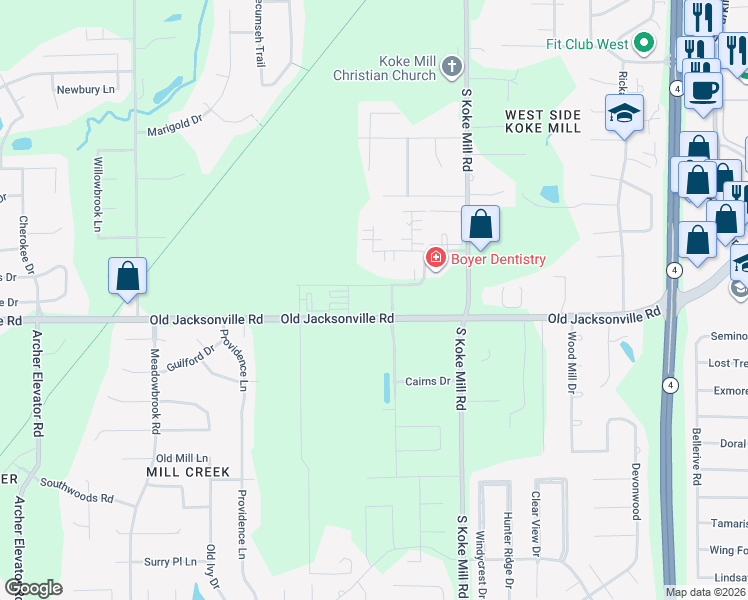 map of restaurants, bars, coffee shops, grocery stores, and more near 3412 Conifer Drive in Springfield