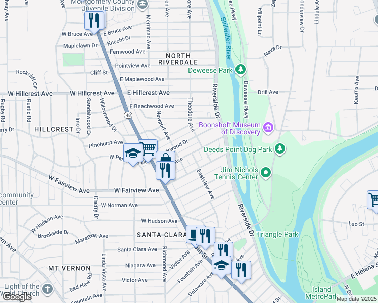 map of restaurants, bars, coffee shops, grocery stores, and more near 131 Ernst Avenue in Dayton