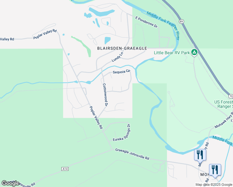 map of restaurants, bars, coffee shops, grocery stores, and more near 72 Sequoia Cir in Blairsden