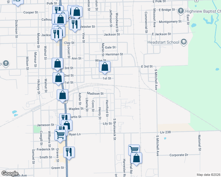map of restaurants, bars, coffee shops, grocery stores, and more near 1 Henry Street in Chillicothe