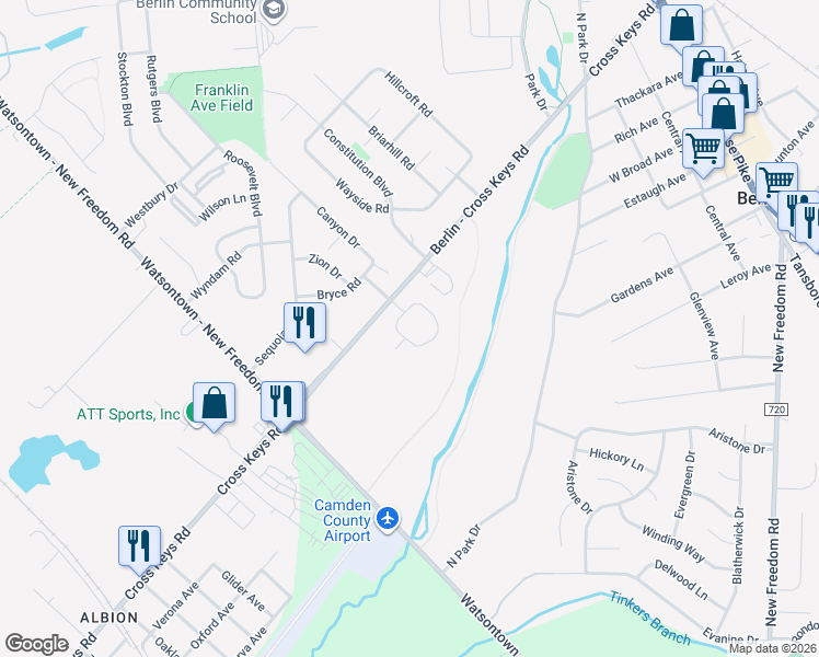 map of restaurants, bars, coffee shops, grocery stores, and more near 40 Glacier Drive in Berlin