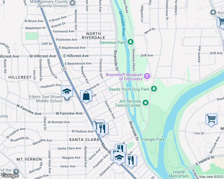 map of restaurants, bars, coffee shops, grocery stores, and more near in Dayton