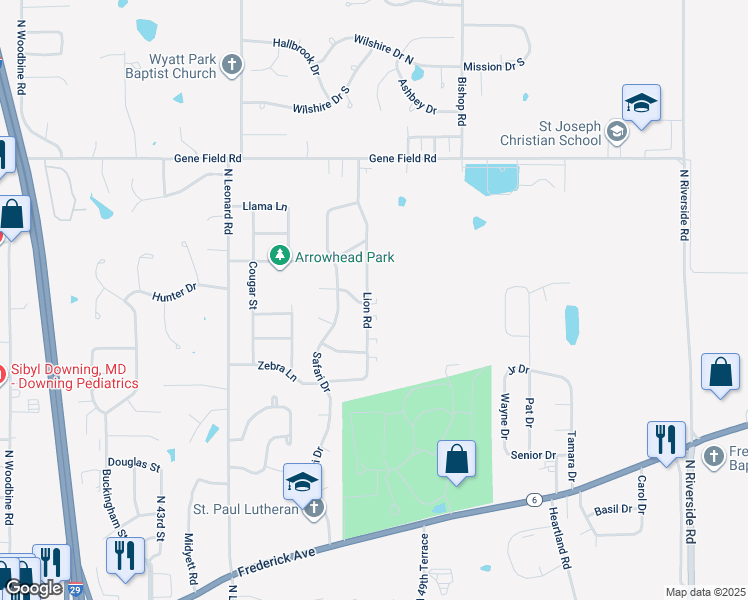 map of restaurants, bars, coffee shops, grocery stores, and more near 1713 Lion Road in Saint Joseph