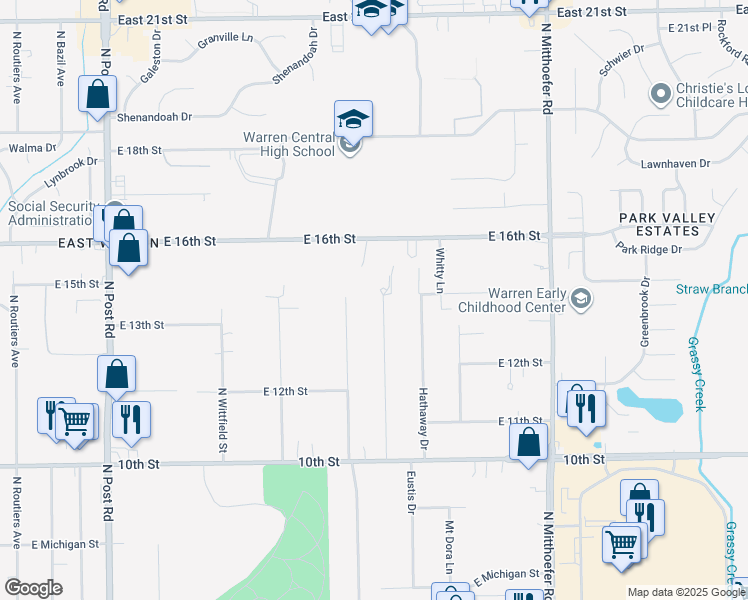 map of restaurants, bars, coffee shops, grocery stores, and more near 1340 Eustis Drive in Indianapolis