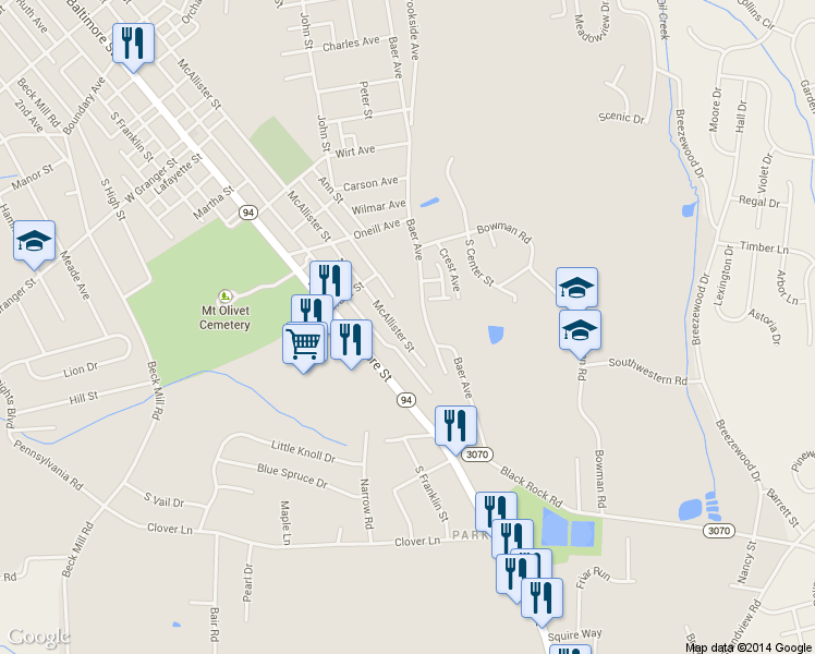 map of restaurants, bars, coffee shops, grocery stores, and more near 846 McAllister St in Hanover