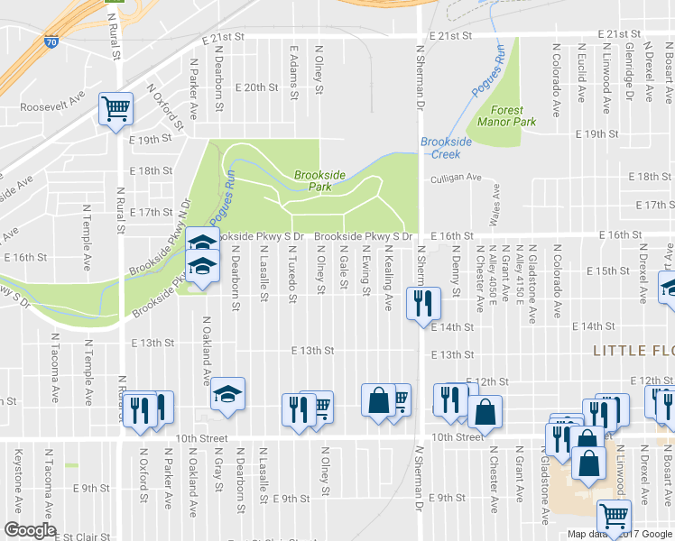 map of restaurants, bars, coffee shops, grocery stores, and more near 1506 N Gale St in Indianapolis