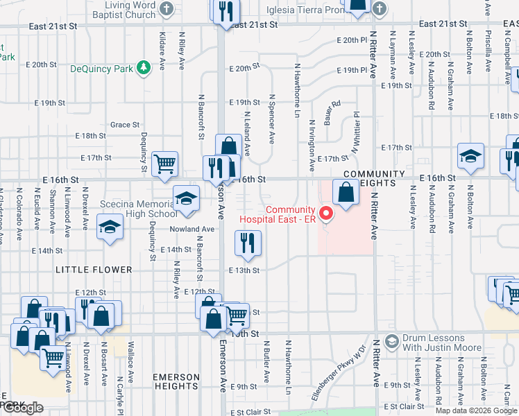 map of restaurants, bars, coffee shops, grocery stores, and more near 1518 North Butler Avenue in Indianapolis