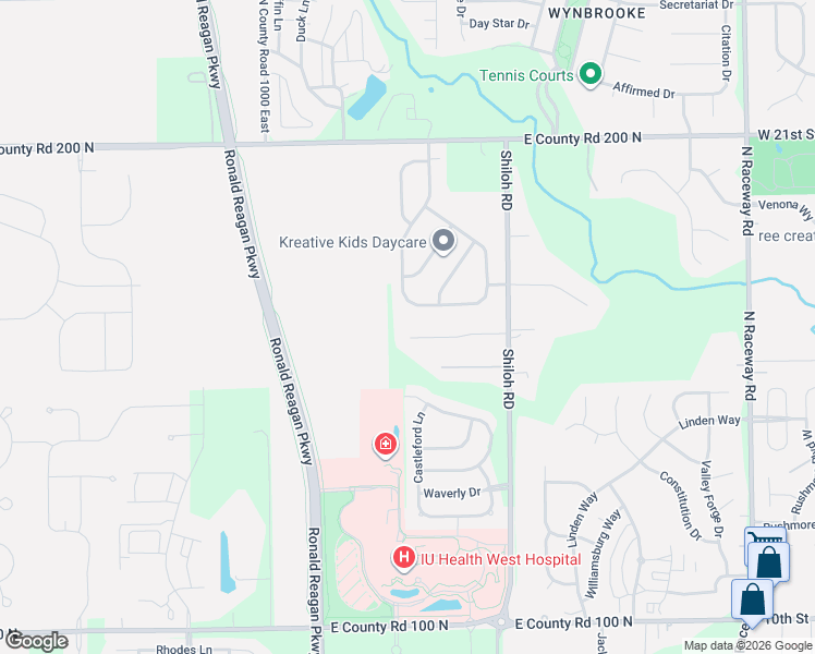 map of restaurants, bars, coffee shops, grocery stores, and more near 10304 Whispering Winds Drive in Indianapolis