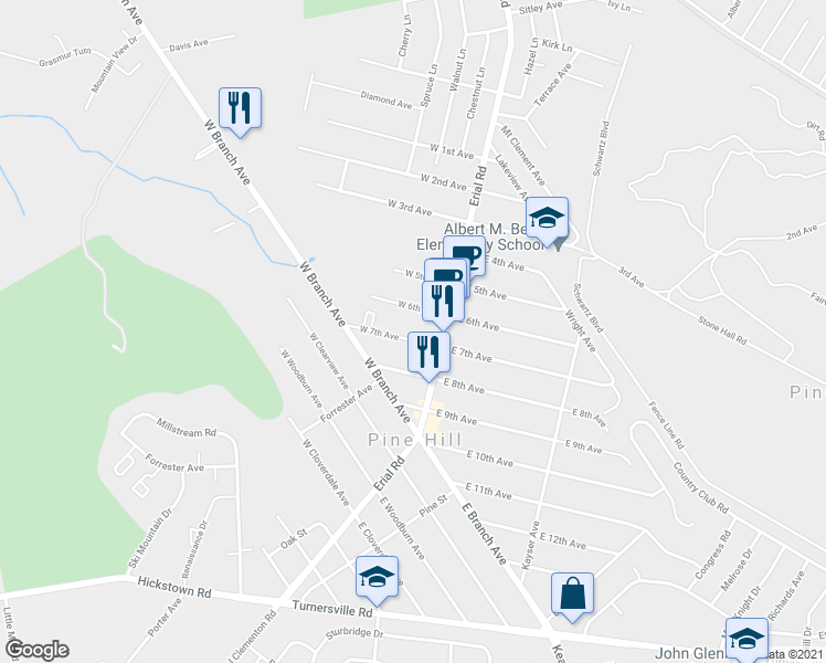 map of restaurants, bars, coffee shops, grocery stores, and more near 27 West 7th Avenue in Pine Hill