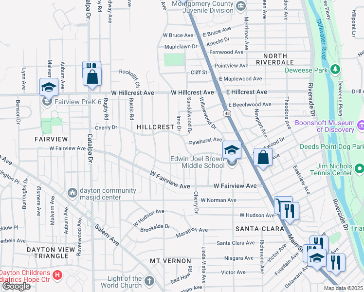 map of restaurants, bars, coffee shops, grocery stores, and more near 421 Cherry Drive in Dayton