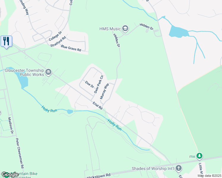 map of restaurants, bars, coffee shops, grocery stores, and more near 17 Hidden Drive in Gloucester Township