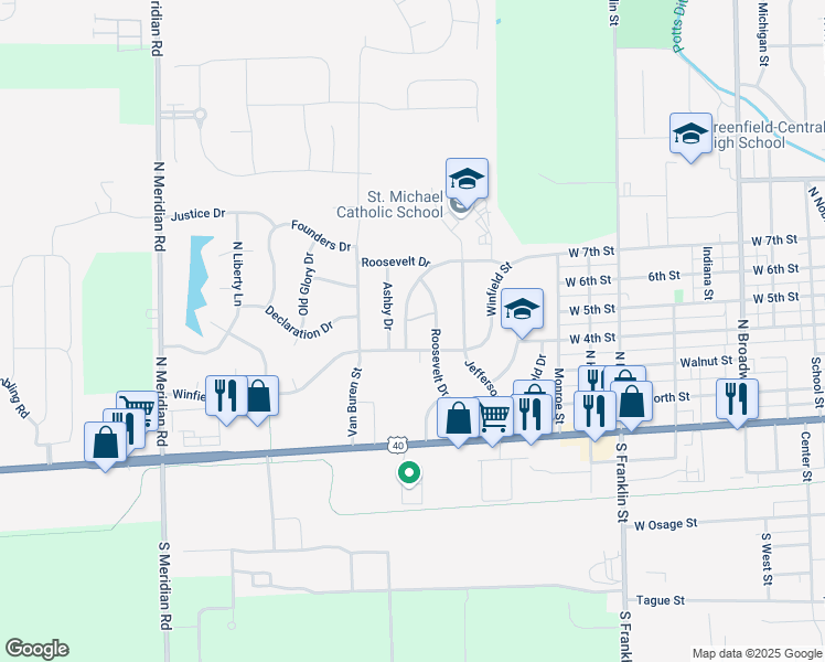 map of restaurants, bars, coffee shops, grocery stores, and more near 323 Harding Avenue in Greenfield