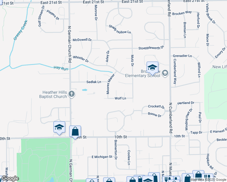 map of restaurants, bars, coffee shops, grocery stores, and more near 1404 Wolf Ct in Indianapolis