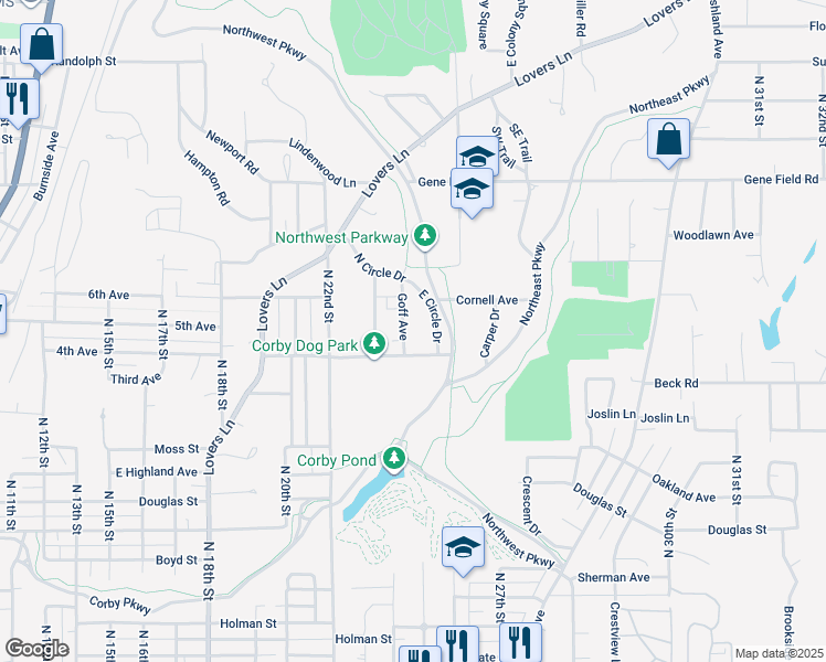 map of restaurants, bars, coffee shops, grocery stores, and more near 2207 Goff Avenue in Saint Joseph