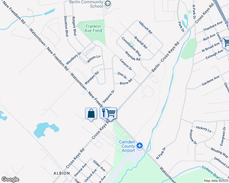 map of restaurants, bars, coffee shops, grocery stores, and more near 43 Sequoia Drive in Berlin
