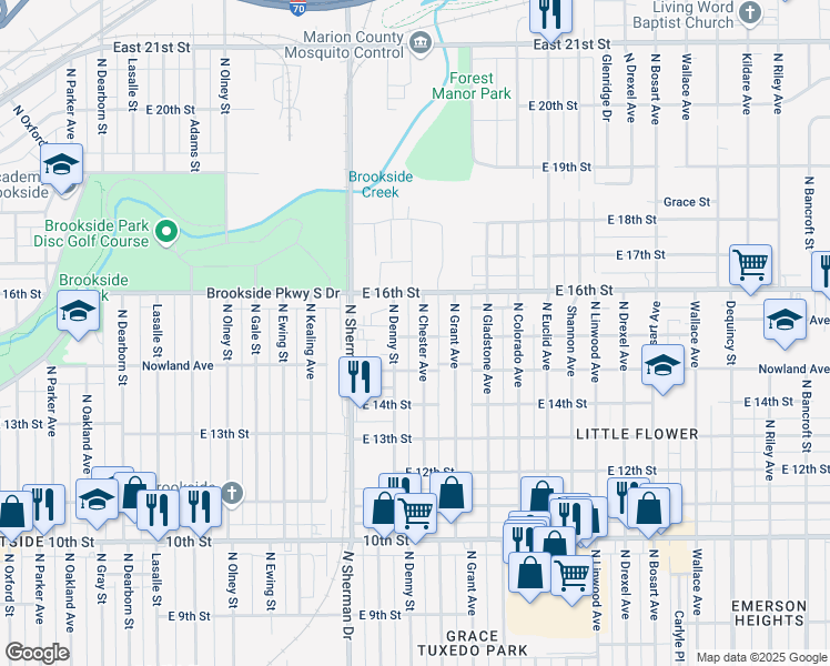map of restaurants, bars, coffee shops, grocery stores, and more near 1502 North Chester Avenue in Indianapolis