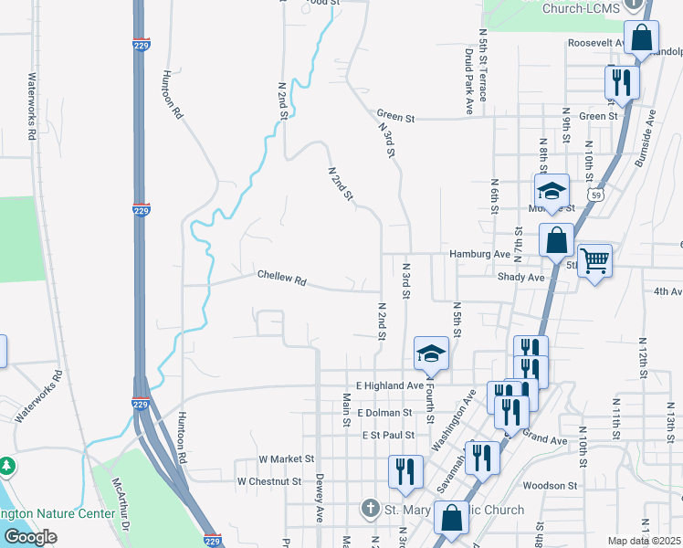 map of restaurants, bars, coffee shops, grocery stores, and more near 117 Chellew Road in Saint Joseph