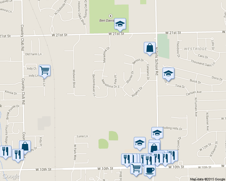 map of restaurants, bars, coffee shops, grocery stores, and more near 1638 Pele Place in Indianapolis