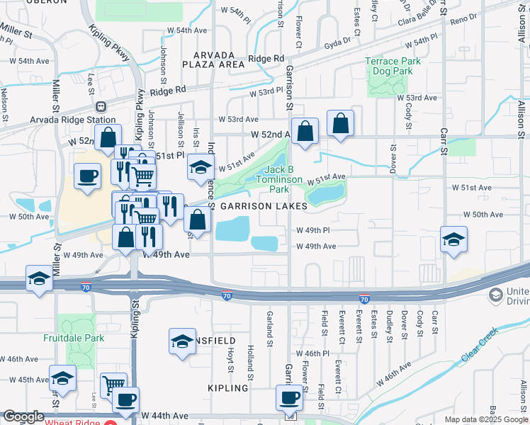 map of restaurants, bars, coffee shops, grocery stores, and more near in Wheat Ridge