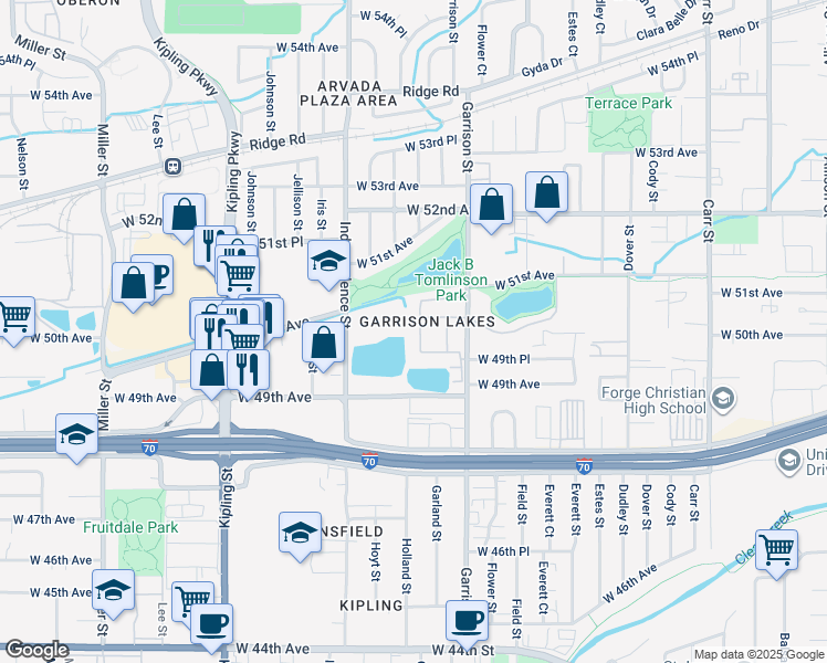 map of restaurants, bars, coffee shops, grocery stores, and more near in Wheat Ridge
