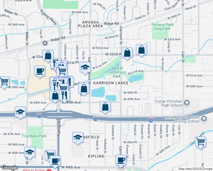 map of restaurants, bars, coffee shops, grocery stores, and more near in Wheat Ridge