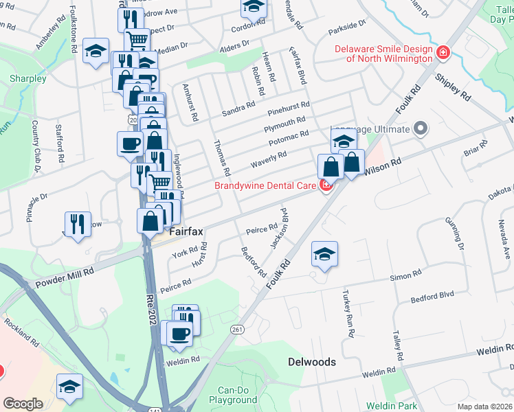map of restaurants, bars, coffee shops, grocery stores, and more near 208 Murphy Road in Wilmington