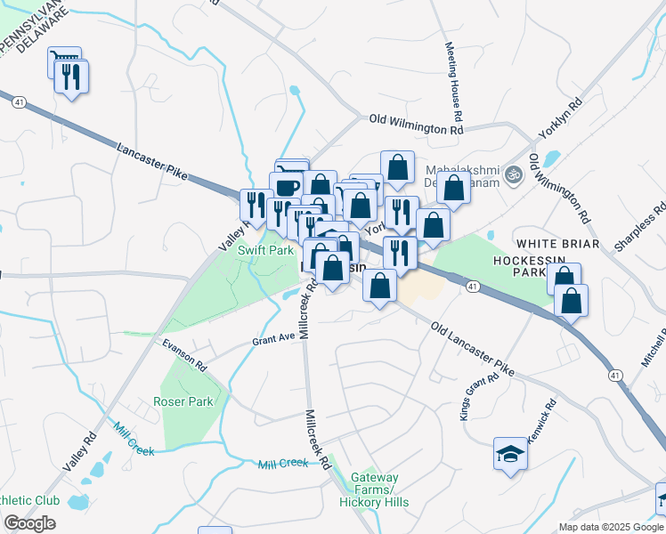 map of restaurants, bars, coffee shops, grocery stores, and more near  in Hockessin
