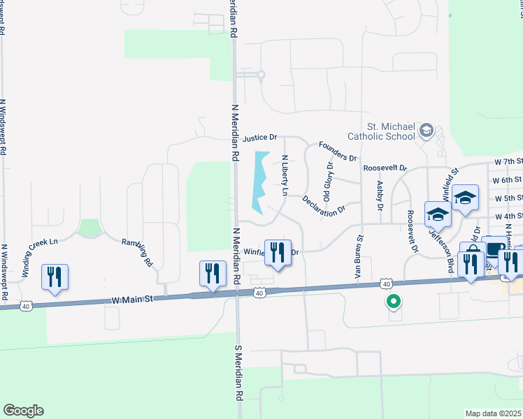 map of restaurants, bars, coffee shops, grocery stores, and more near 861 Van Buren Street in Greenfield