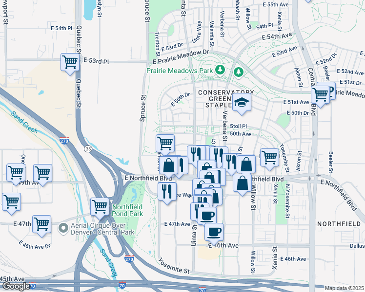 map of restaurants, bars, coffee shops, grocery stores, and more near 4969 Uinta Street in Denver