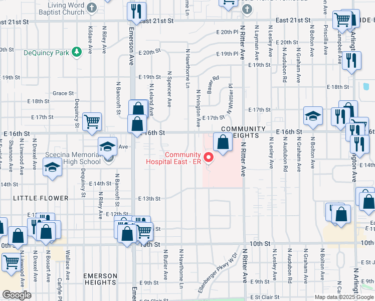 map of restaurants, bars, coffee shops, grocery stores, and more near 1526 North Hawthorne Lane in Indianapolis