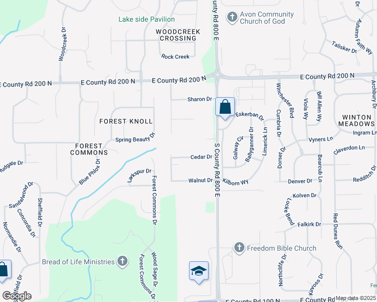 map of restaurants, bars, coffee shops, grocery stores, and more near 7866 Cedar Drive in Avon