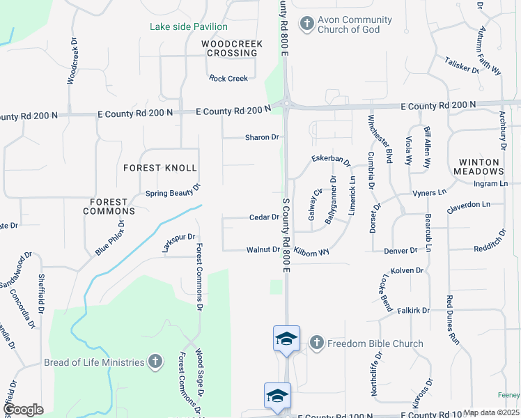 map of restaurants, bars, coffee shops, grocery stores, and more near 7866 Cedar Drive in Avon