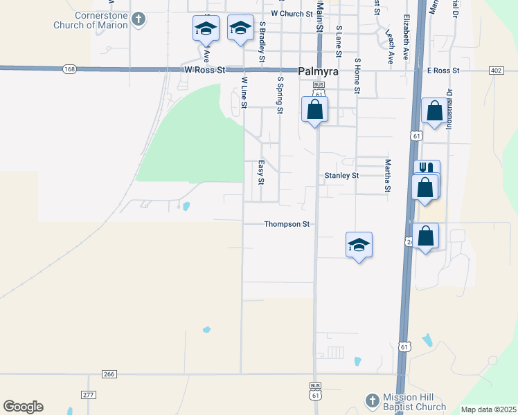 map of restaurants, bars, coffee shops, grocery stores, and more near 407 Fortune Avenue in Palmyra