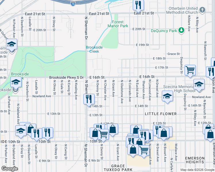 map of restaurants, bars, coffee shops, grocery stores, and more near 1502 North Grant Avenue in Indianapolis