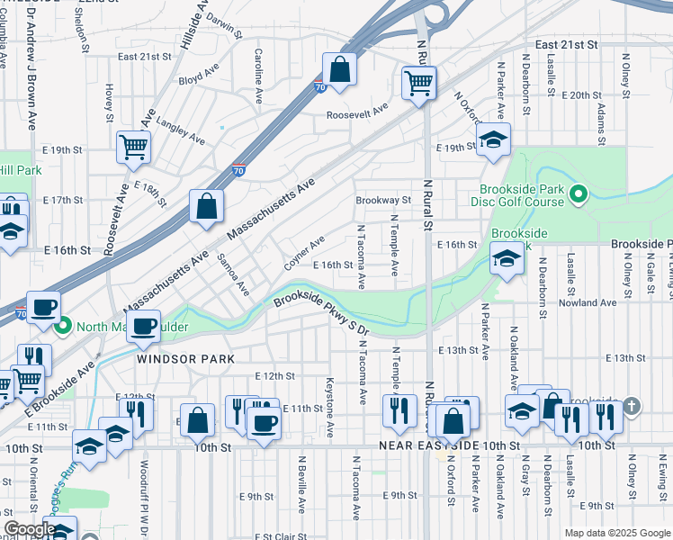 map of restaurants, bars, coffee shops, grocery stores, and more near 2408 Brookside Parkway North Drive in Indianapolis