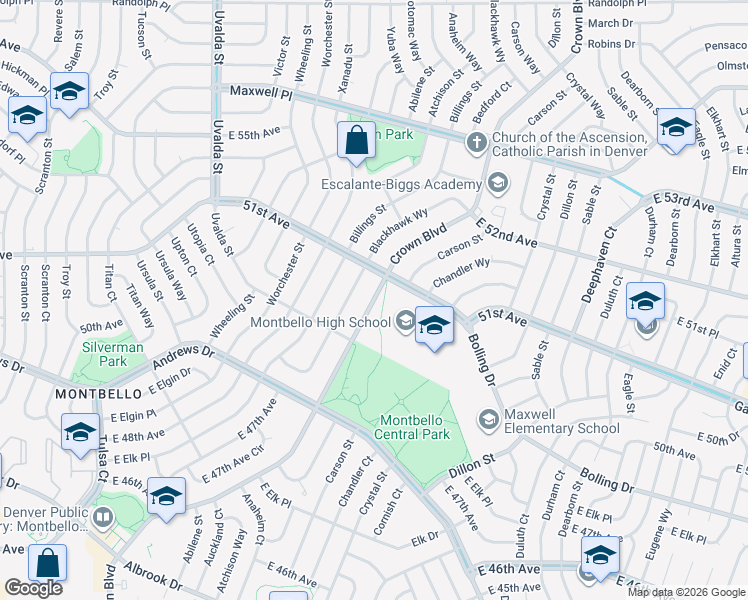 map of restaurants, bars, coffee shops, grocery stores, and more near in Denver