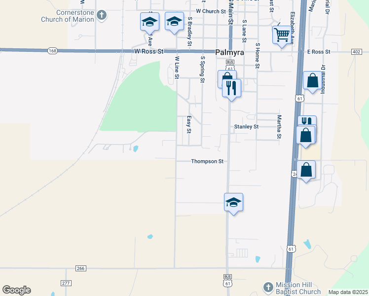 map of restaurants, bars, coffee shops, grocery stores, and more near 407 Fortune Avenue in Palmyra