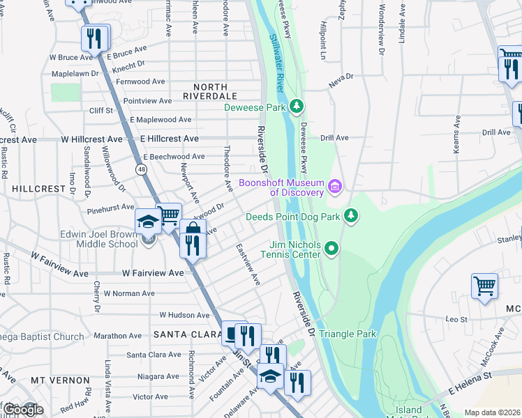 map of restaurants, bars, coffee shops, grocery stores, and more near in Dayton