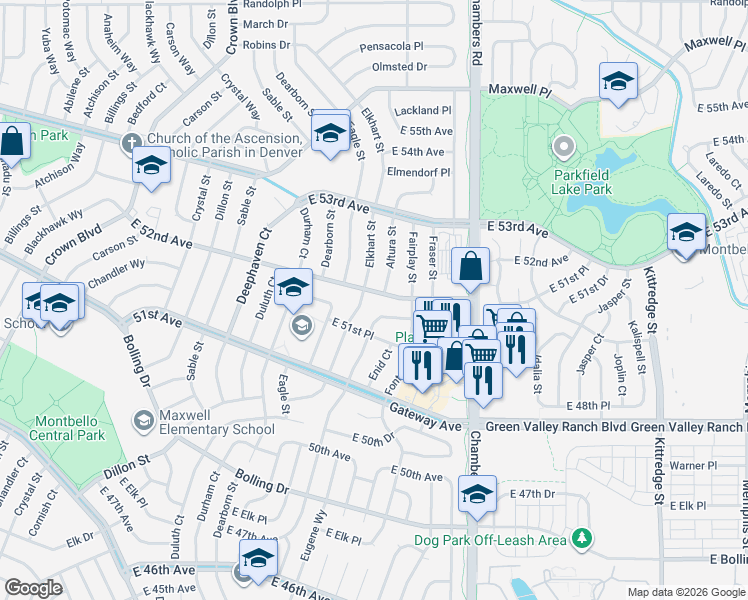 map of restaurants, bars, coffee shops, grocery stores, and more near 5169 Enid Way in Denver