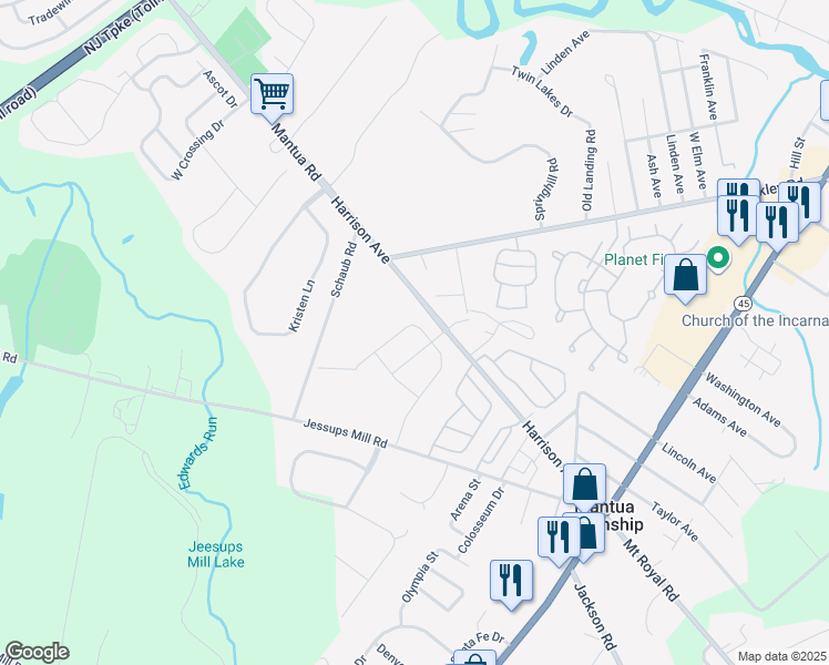 map of restaurants, bars, coffee shops, grocery stores, and more near 11 Eagle Ridge Drive in Gloucester County