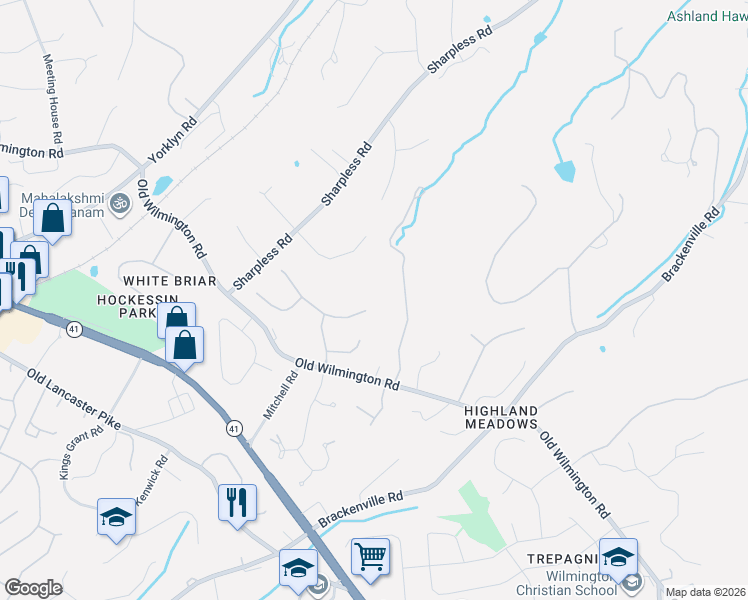 map of restaurants, bars, coffee shops, grocery stores, and more near 406 Hawthorne Court West in Hockessin